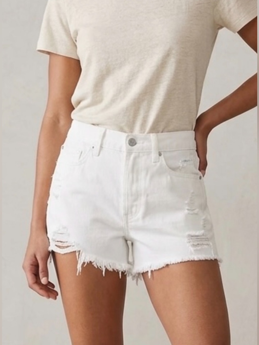 BLANKNYC White Denim High-Rise Distressed Cutoff Jean Shorts, Size 27